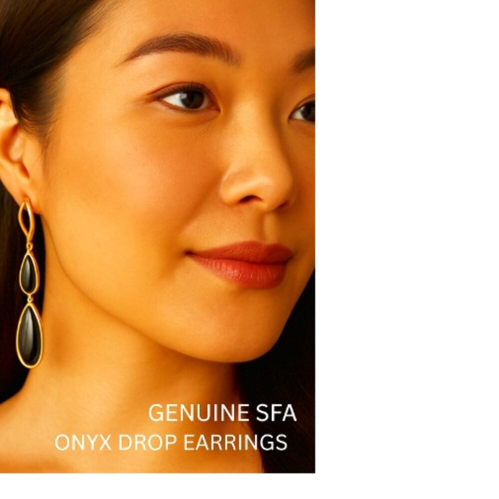 New, Genuine SFA Onyx Drop Earrings – Luxe Drama, Timeless Elegance